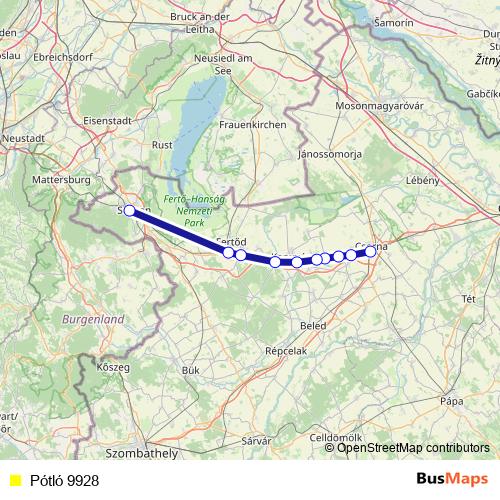 Pótló 9928 bus Line Map