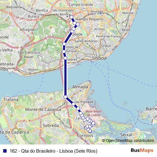 162 - Qta do Brasileiro - Lisboa (Sete Rios) bus Line Map