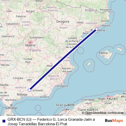 GRX-BCN (Ll) air Line Map