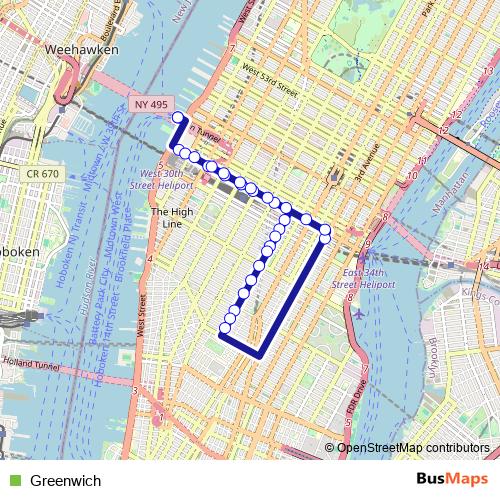 Greenwich bus Line Map