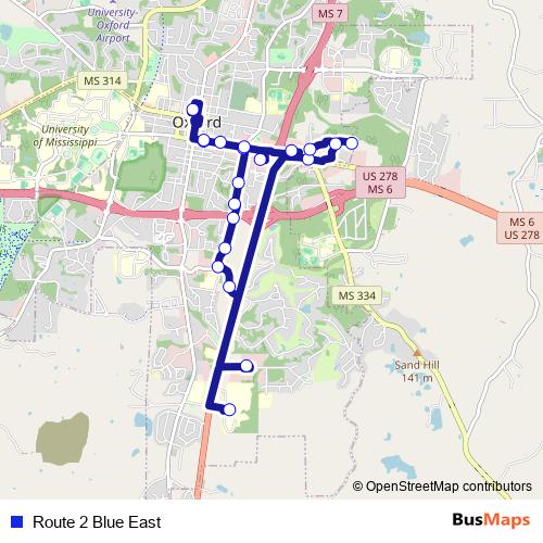 Route 2 Blue East bus Line Map