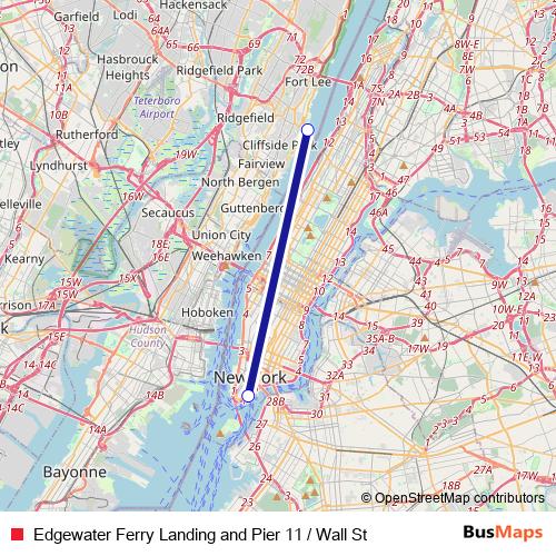 Edgewater Ferry Landing and Pier 11 / Wall St ferry Line Map