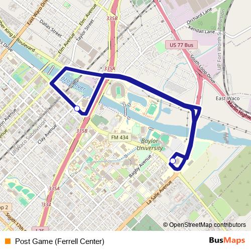 Post Game (Ferrell Center) bus Line Map