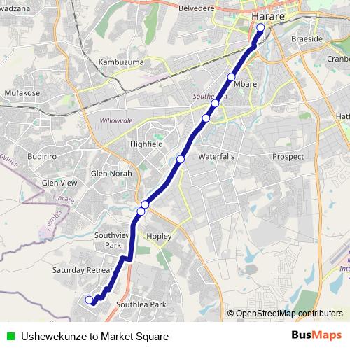 Ushewekunze to Market Square bus Line Map