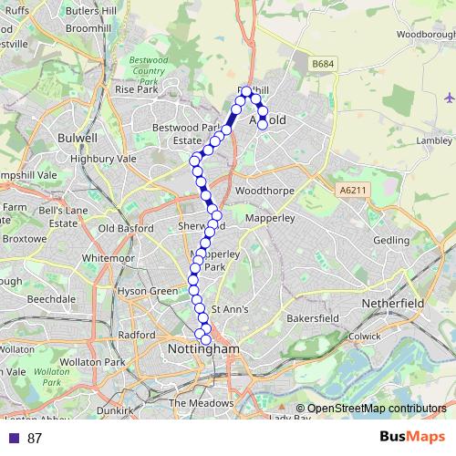 87 bus Line Map