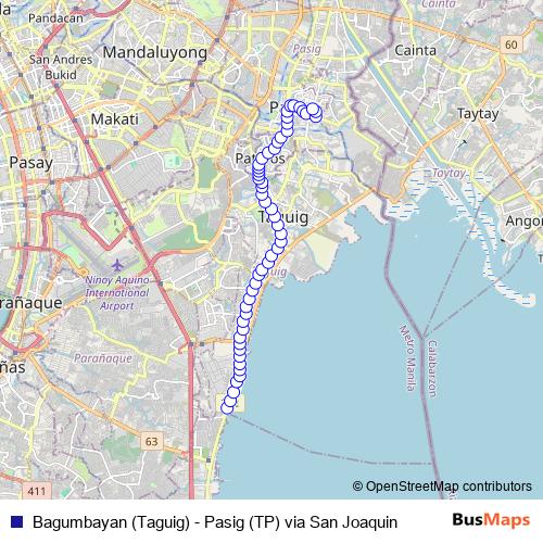 Bagumbayan (Taguig) - Pasig (TP) via San Joaquin bus Line Map