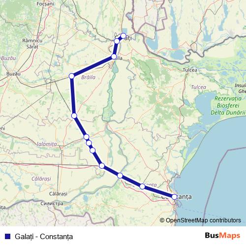 Galaţi - Constanţa rail Line Map