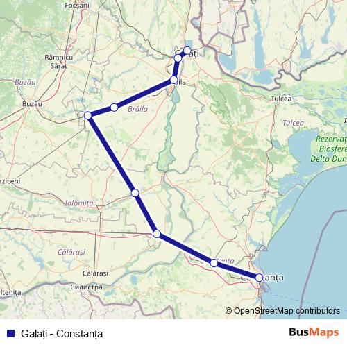 Galaţi - Constanţa rail Line Map