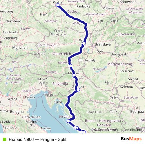 Flixbus N906 bus Line Map