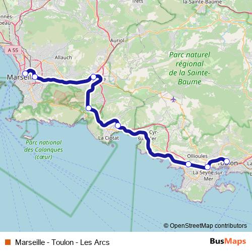 Marseille - Toulon - Les Arcs rail Line Map