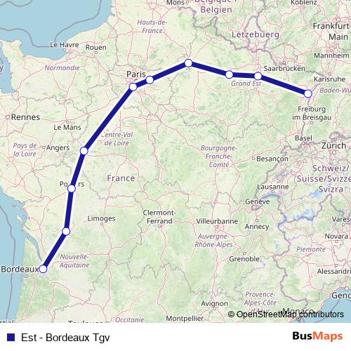 Est - Bordeaux Tgv rail Line Map