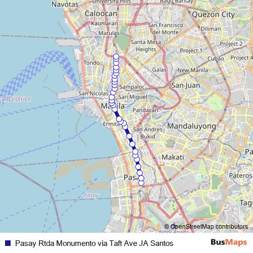 Pasay Rtda Monumento via Taft Ave JA Santos bus Line Map