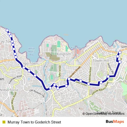 Murray Town to Goderich Street bus Line Map