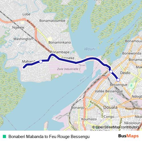 Bonaberi Mabanda to Feu Rouge Bessengu bus Line Map
