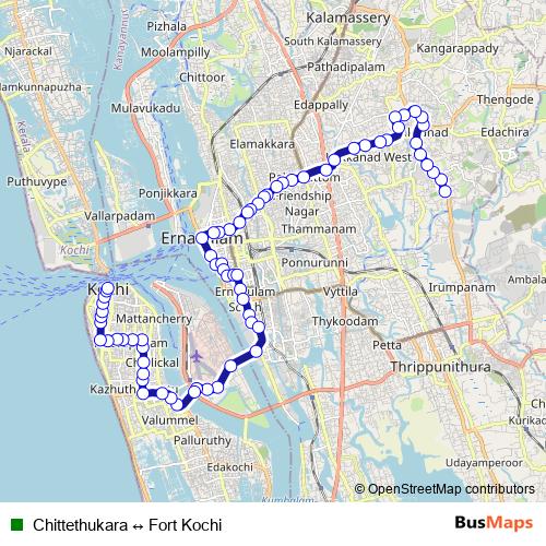 Chittethukara ↔ Fort Kochi bus Line Map