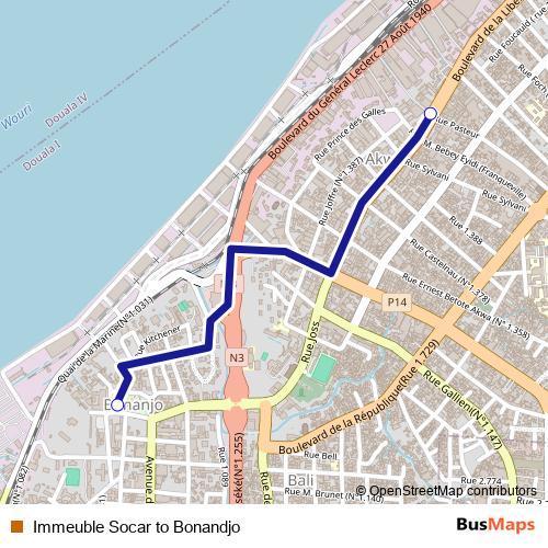 Immeuble Socar to Bonandjo bus Line Map