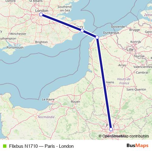 Flixbus N1710 bus Line Map