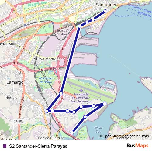 S2 Santander-Sierra Parayas bus Line Map