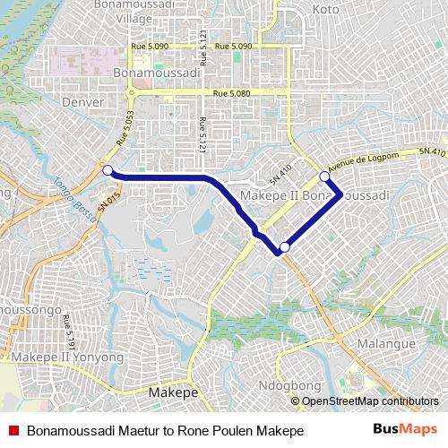 Bonamoussadi Maetur to Rone Poulen Makepe bus Line Map