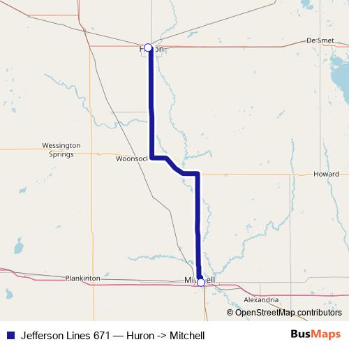 Jefferson Lines 671 bus Line Map