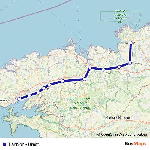 Lannion - Brest rail Line Map