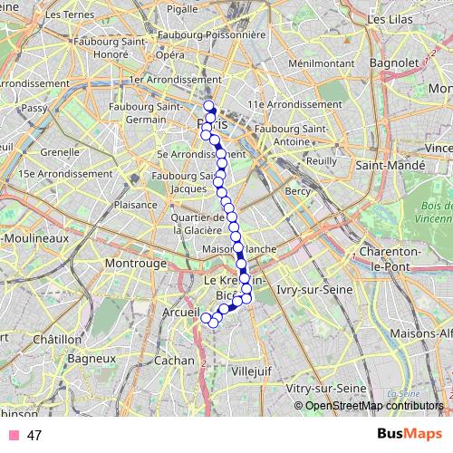 47 bus Line Map
