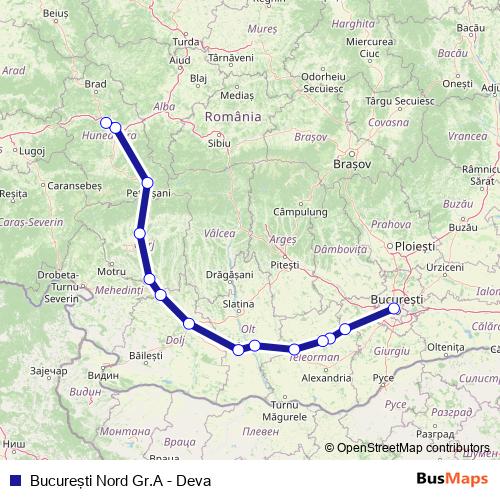 Bucureşti Nord Gr.A - Deva rail Line Map