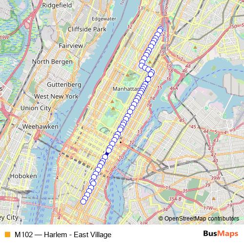 M102 bus Line Map