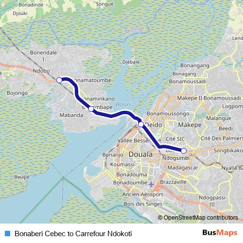 Bonaberi Cebec to Carrefour Ndokoti bus Line Map