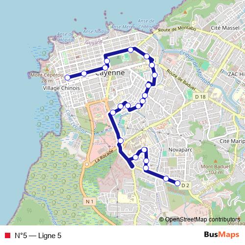 N°5 bus Line Map
