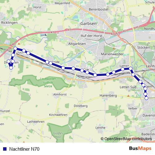 Nachtliner N70 bus Line Map
