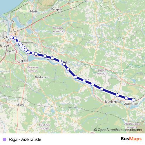 Rīga - Aizkraukle rail Line Map