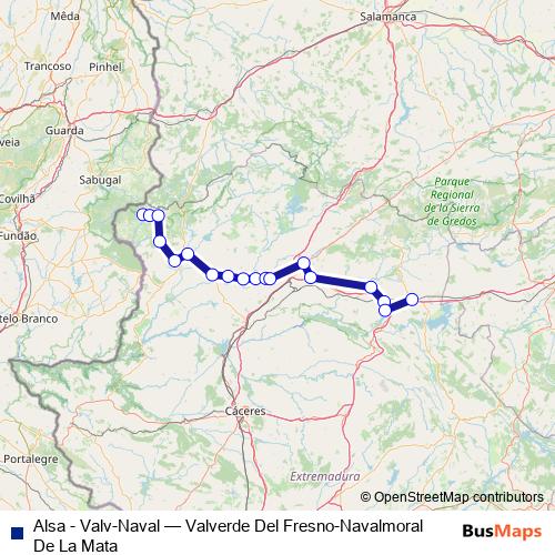 Alsa - Valv-Naval bus Line Map
