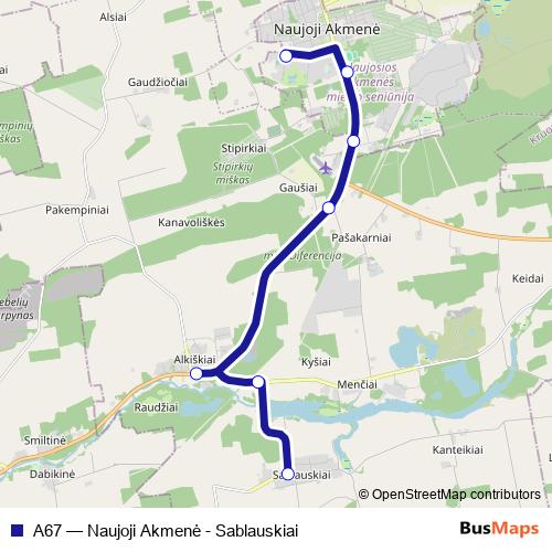 A67 bus Line Map