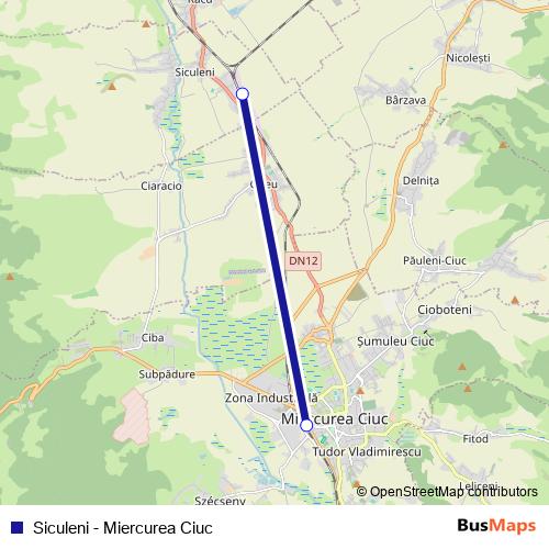 Siculeni - Miercurea Ciuc rail Line Map
