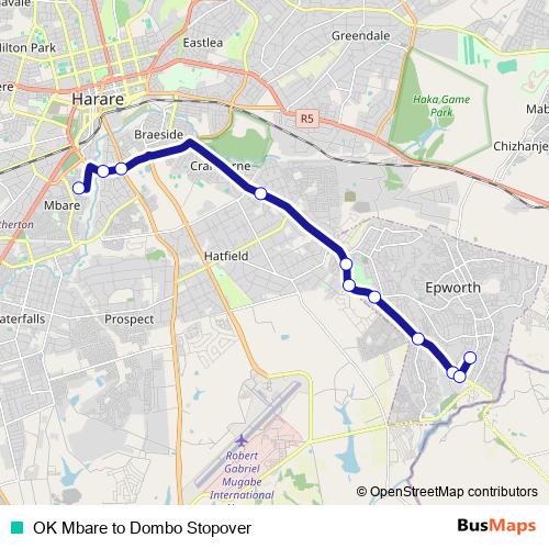 OK Mbare to Dombo Stopover bus Line Map