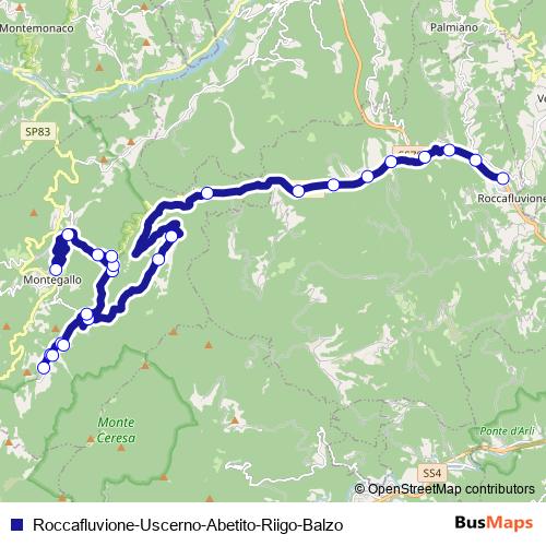 Roccafluvione-Uscerno-Abetito-Riigo-Balzo bus Line Map