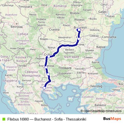 Flixbus N980 bus Line Map