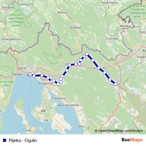 Rijeka - Ogulin rail Line Map