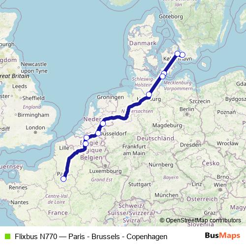 Flixbus N770 bus Line Map