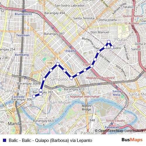 Balic - Balic - Quiapo (Barbosa) via Lepanto bus Line Map