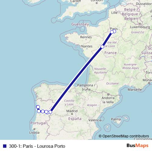 300-1: Paris - Lourosa Porto bus Line Map