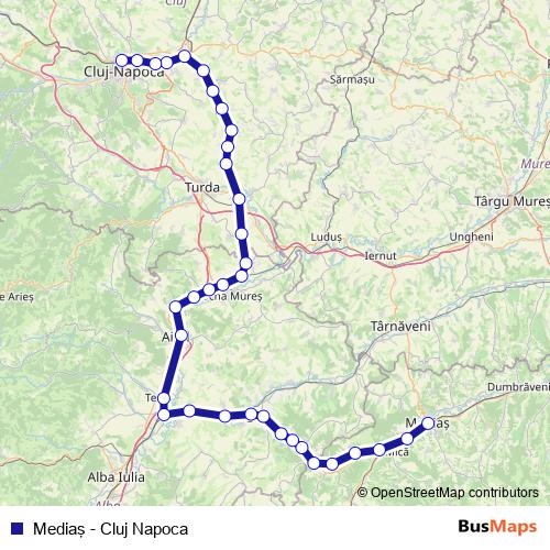 Mediaş - Cluj Napoca rail Line Map