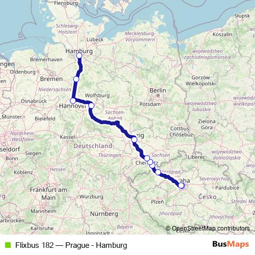 Flixbus 182 bus Line Map