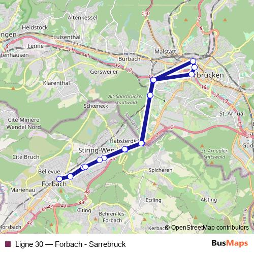 Ligne 30 bus Line Map