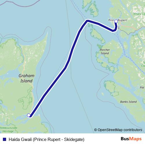 Haida Gwaii (Prince Rupert - Skidegate) ferry Line Map