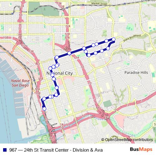 967 bus Line Map