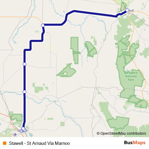 Stawell - St Arnaud Via Marnoo bus Line Map