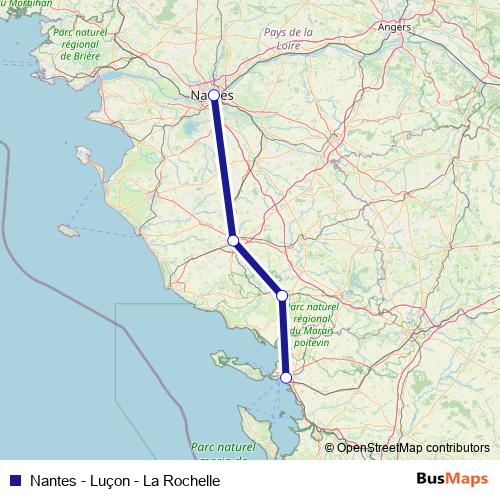 Nantes - Luçon - La Rochelle rail Line Map