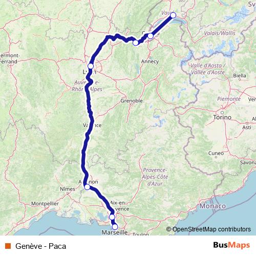 Genève - Paca rail Line Map